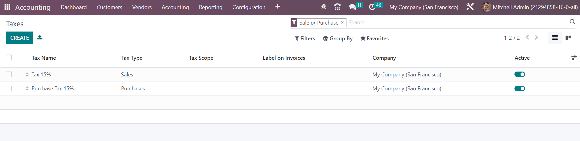 Odoo 16 accounting