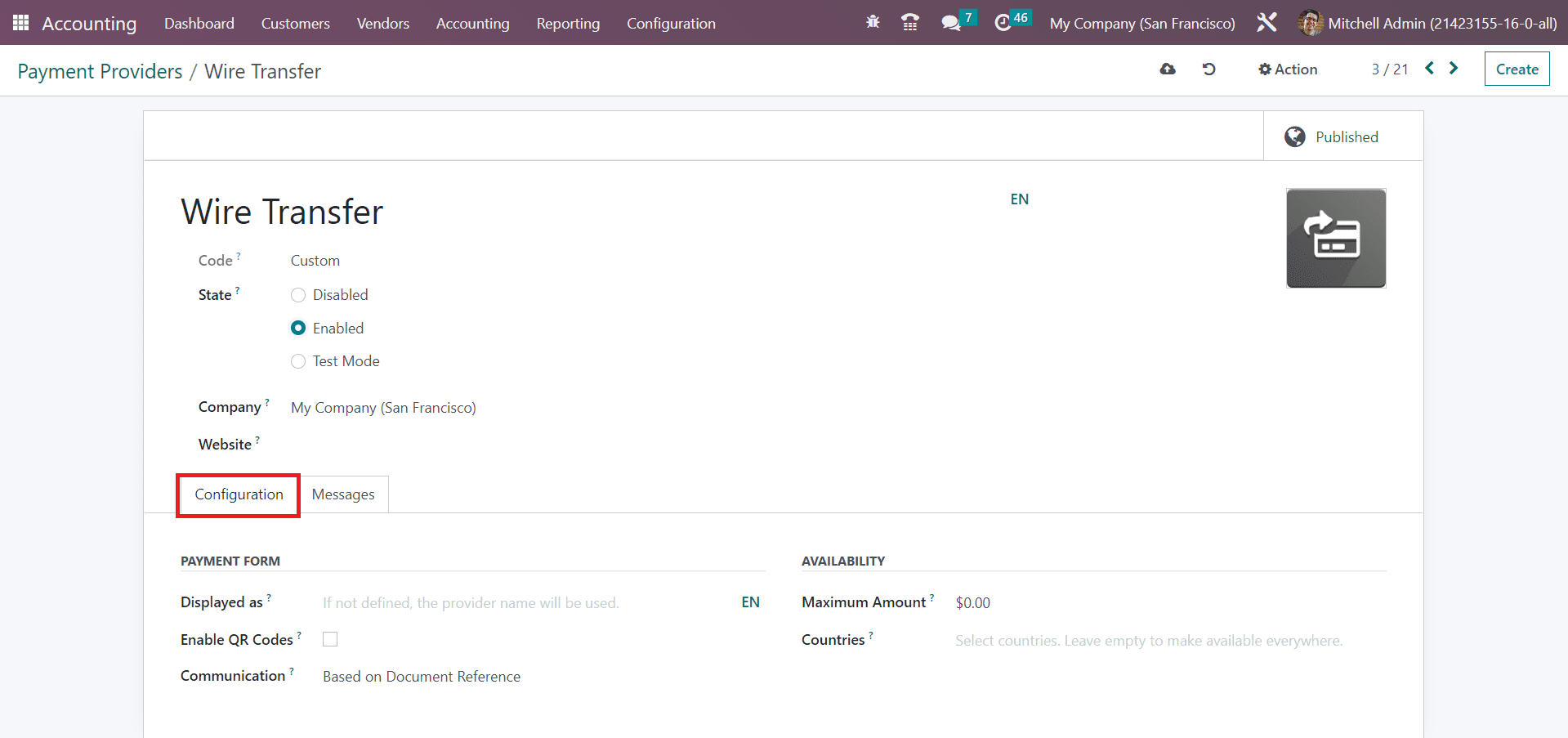 Odoo 16 accounting