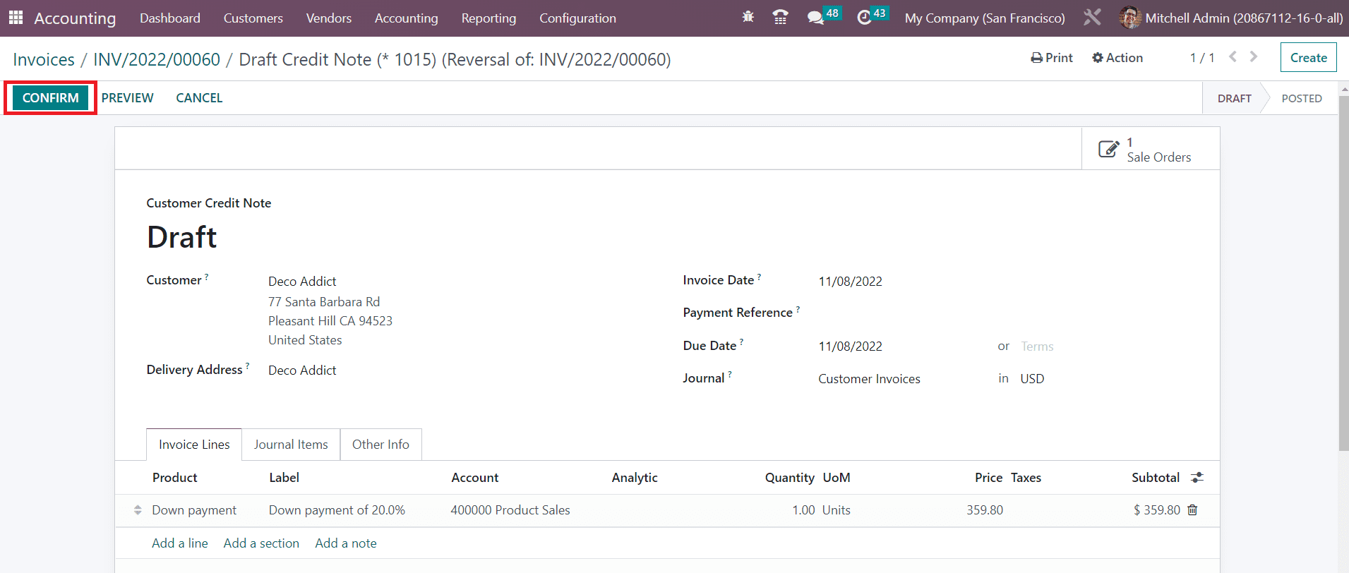 Odoo 16 accounting
