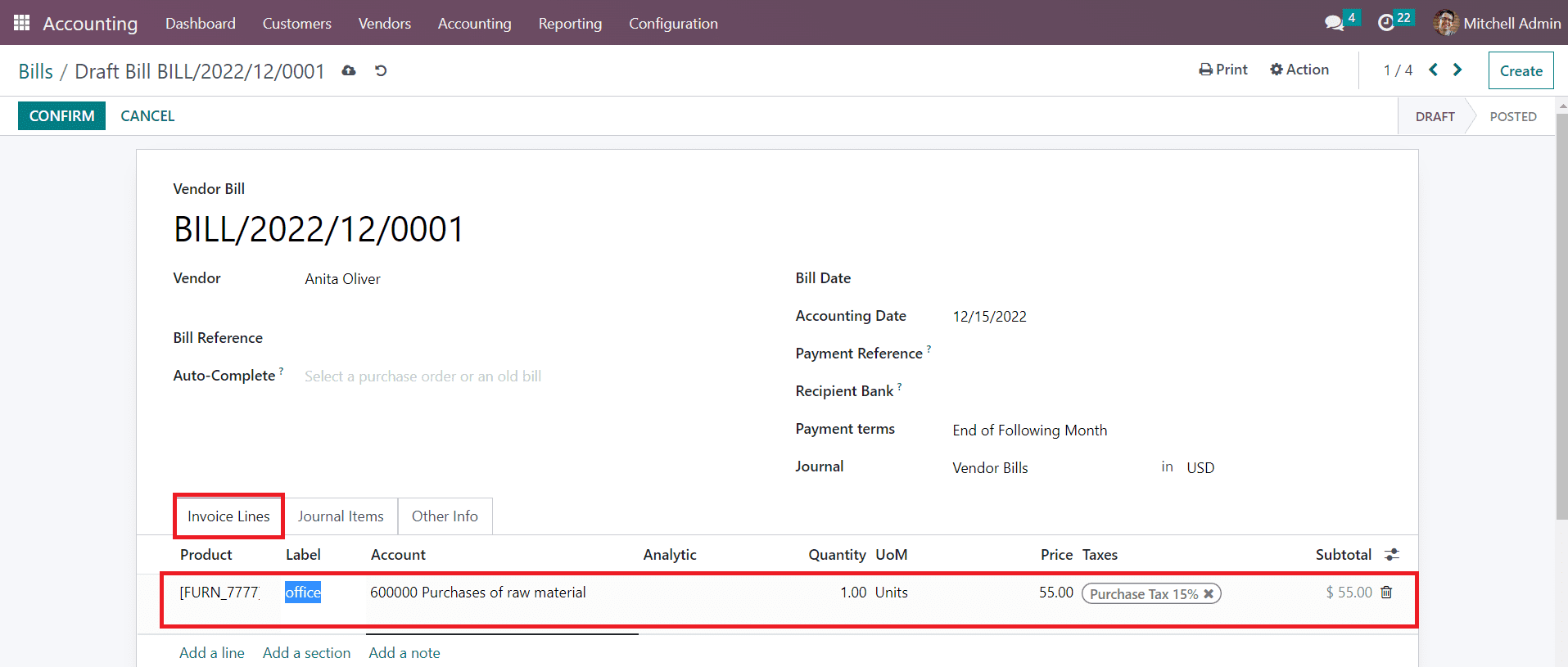 Odoo 16 accounting