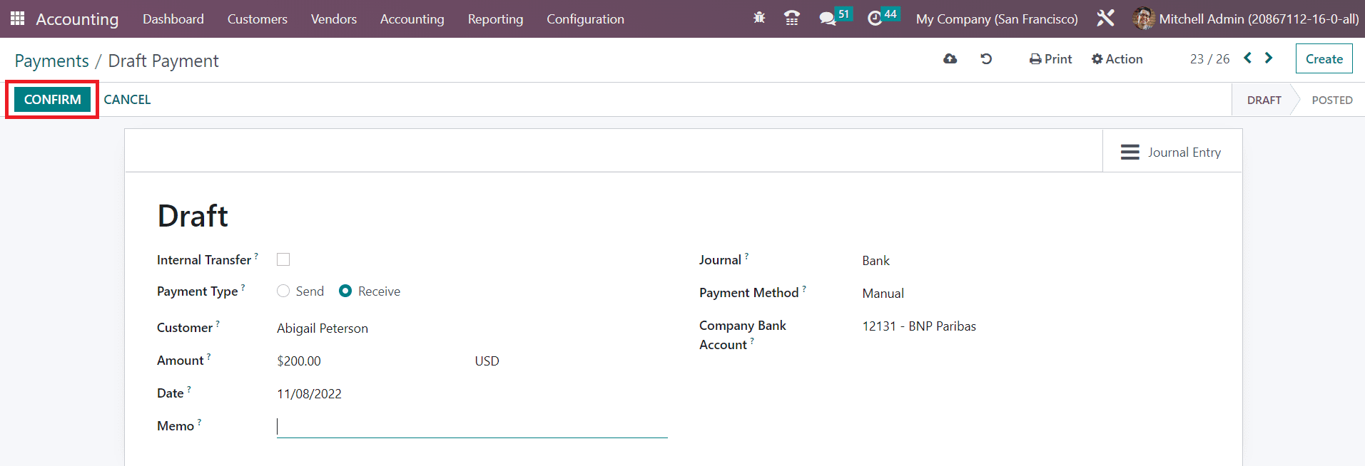 Odoo 16 accounting
