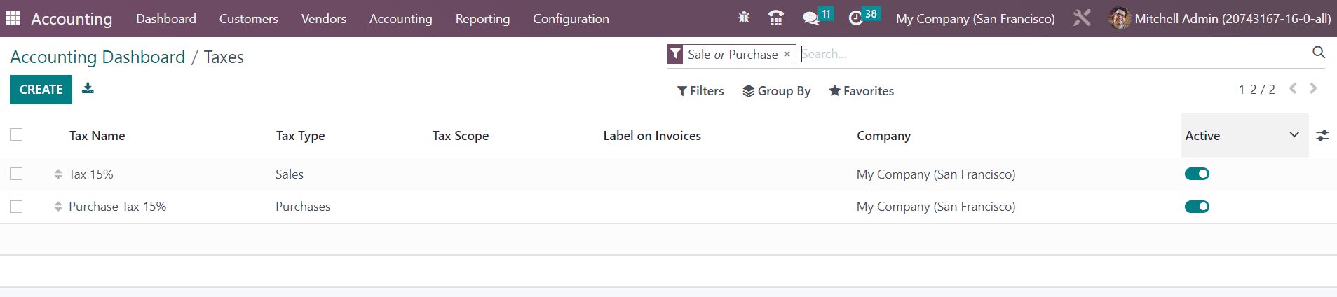 Odoo 16 accounting