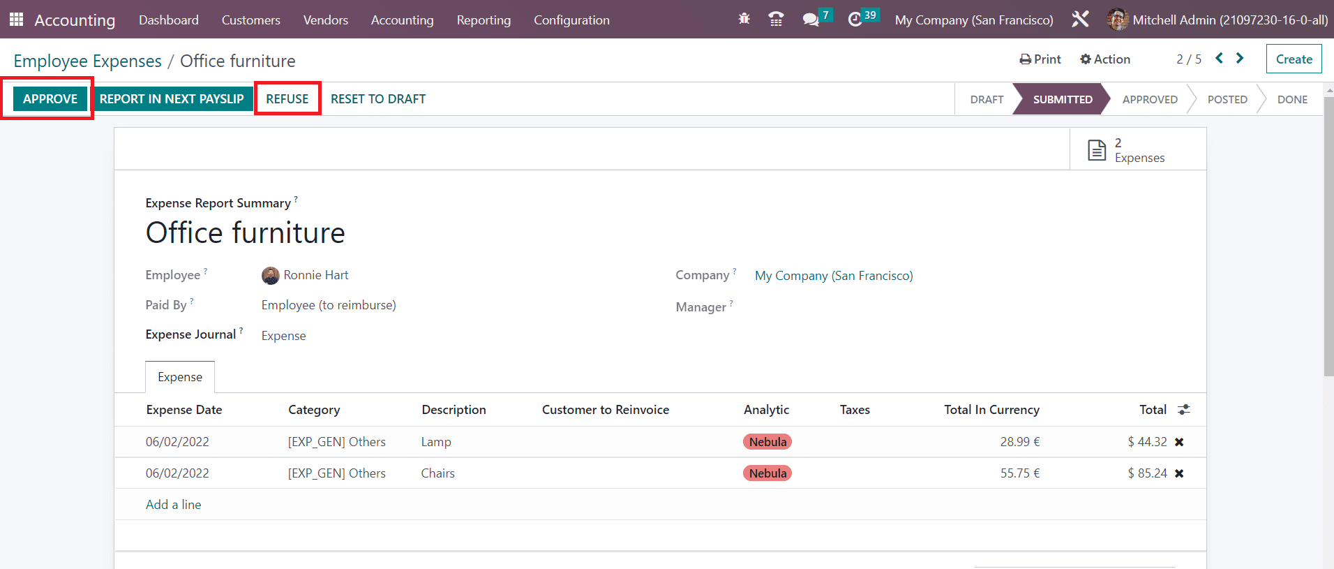 Odoo 16 accounting