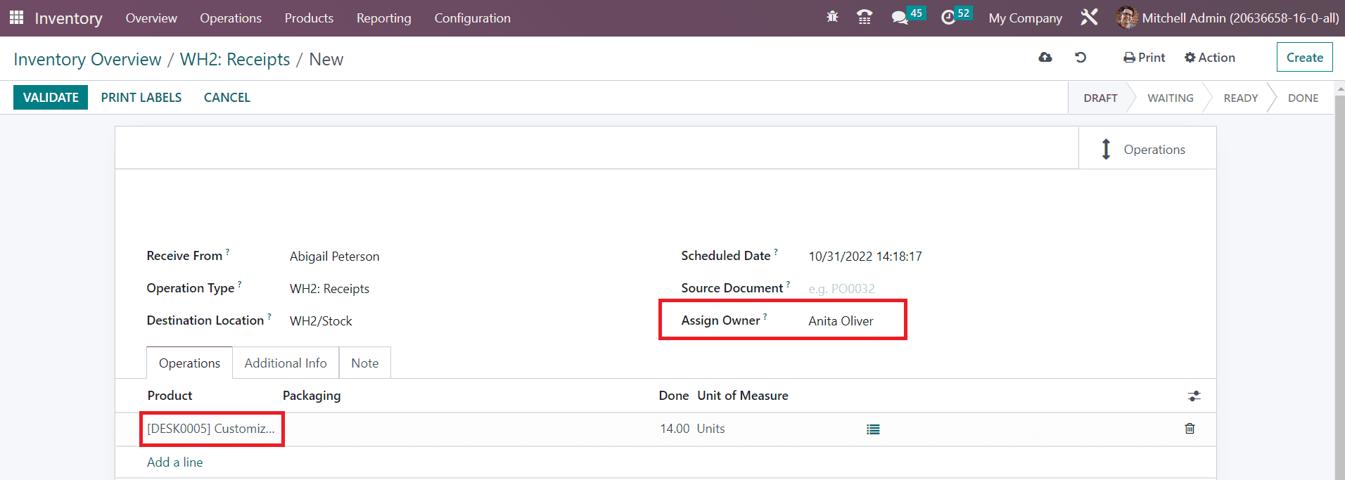 Odoo 16 inventory