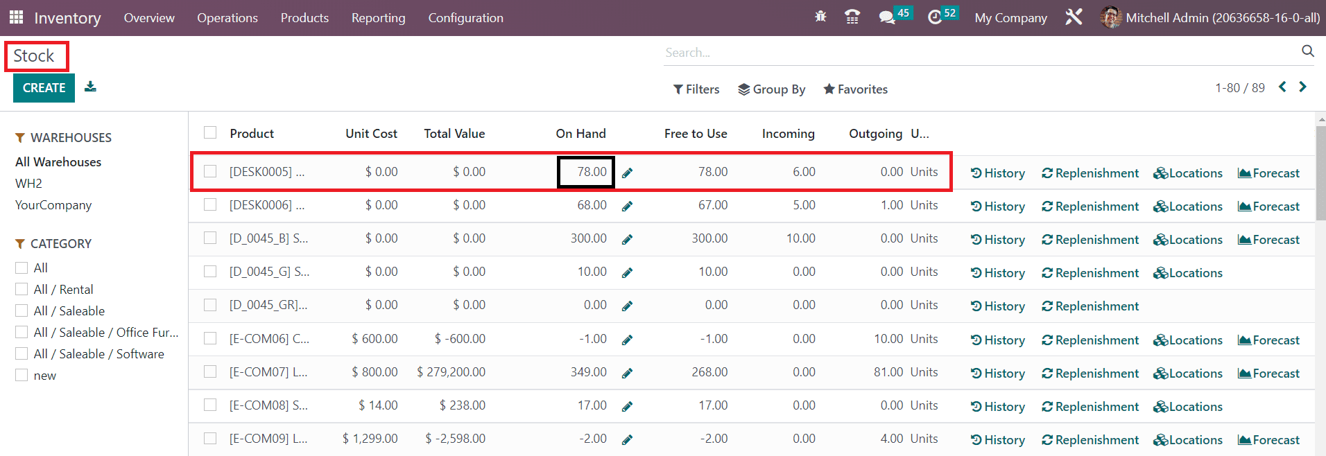 Odoo 16 inventory