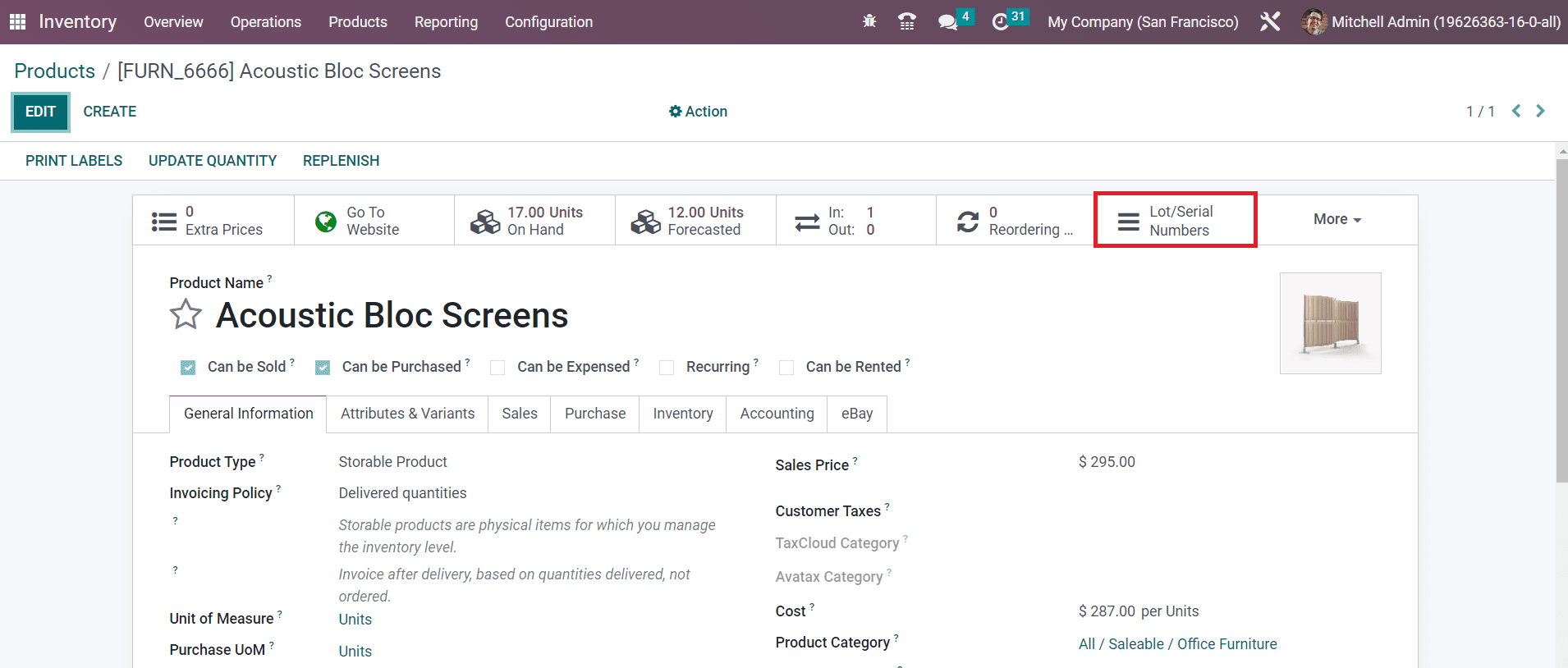 Odoo 16 inventory