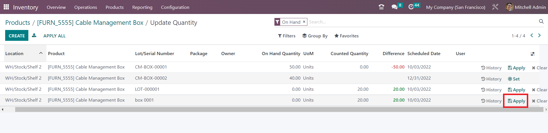 Odoo 16 inventory