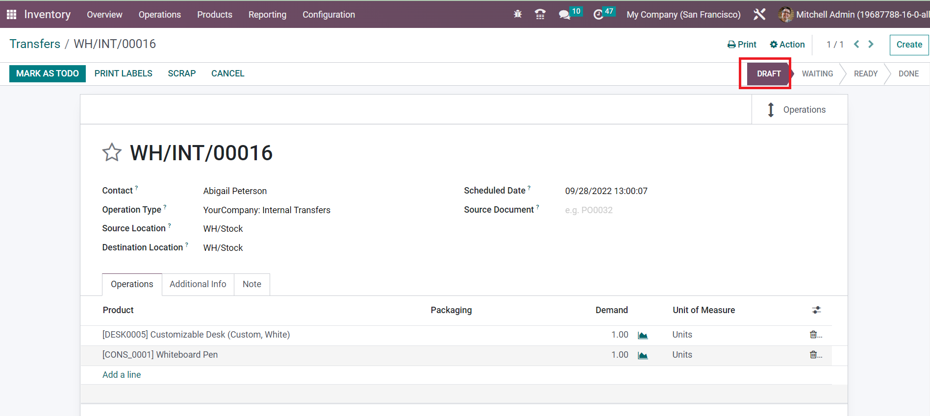 Odoo 16 inventory