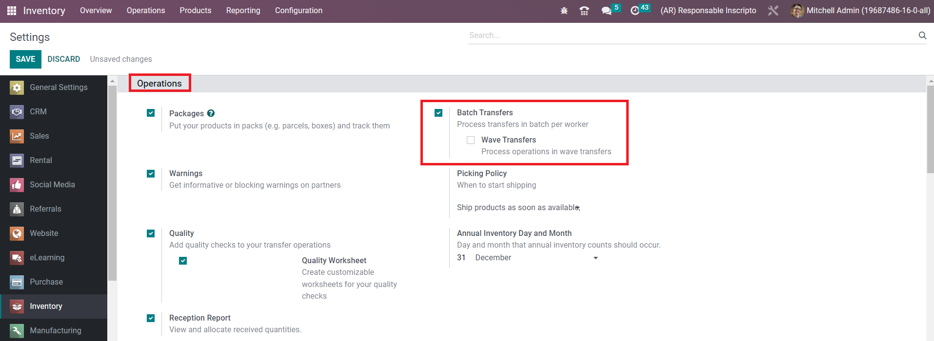 Odoo 16 inventory